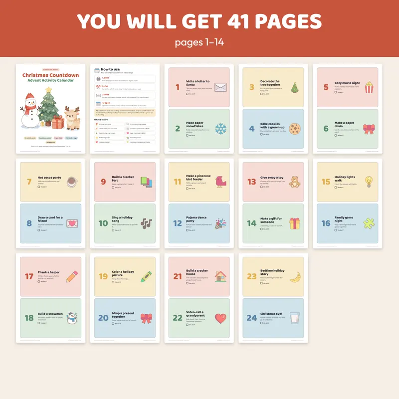 Advent activity cards and countdown poster included in the printable