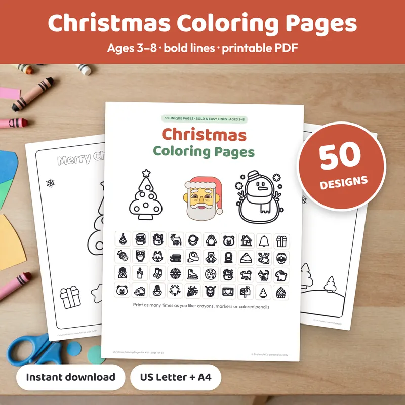 50 printable Christmas coloring pages for kids with bold easy lines