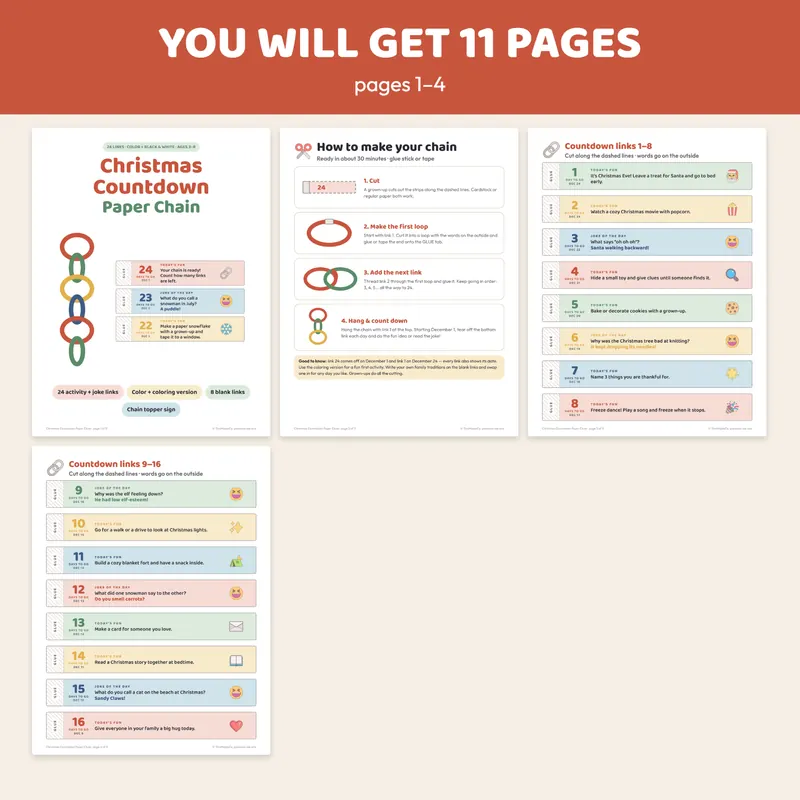 Color and black-and-white countdown paper chain strips